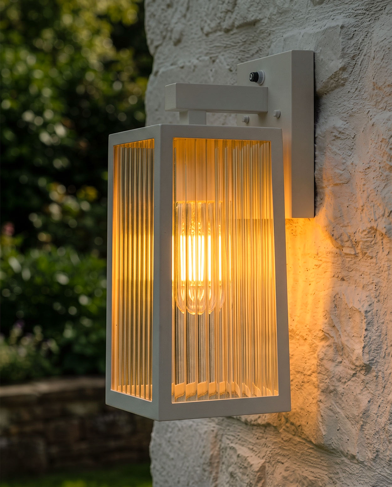 'Boîte' Ribbed Glass White Wall Light Digital Illustration At Night