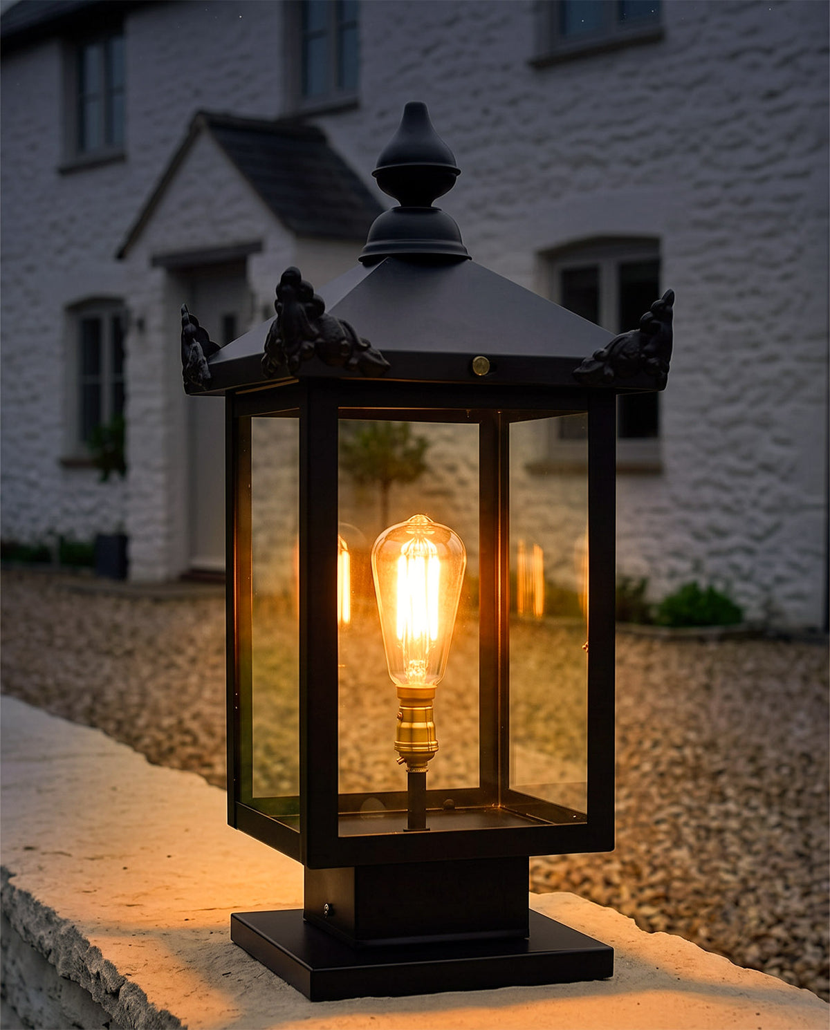 Black 'Beckenham' Victorian Pillar Light Digital Illustration At Night