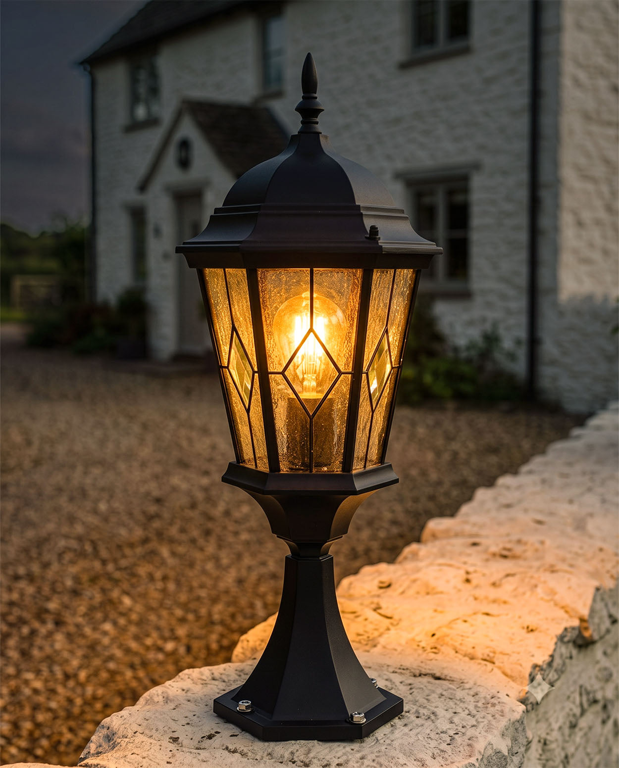 'Ditton' Victorian Black Pillar Light Digital Illustration At Night