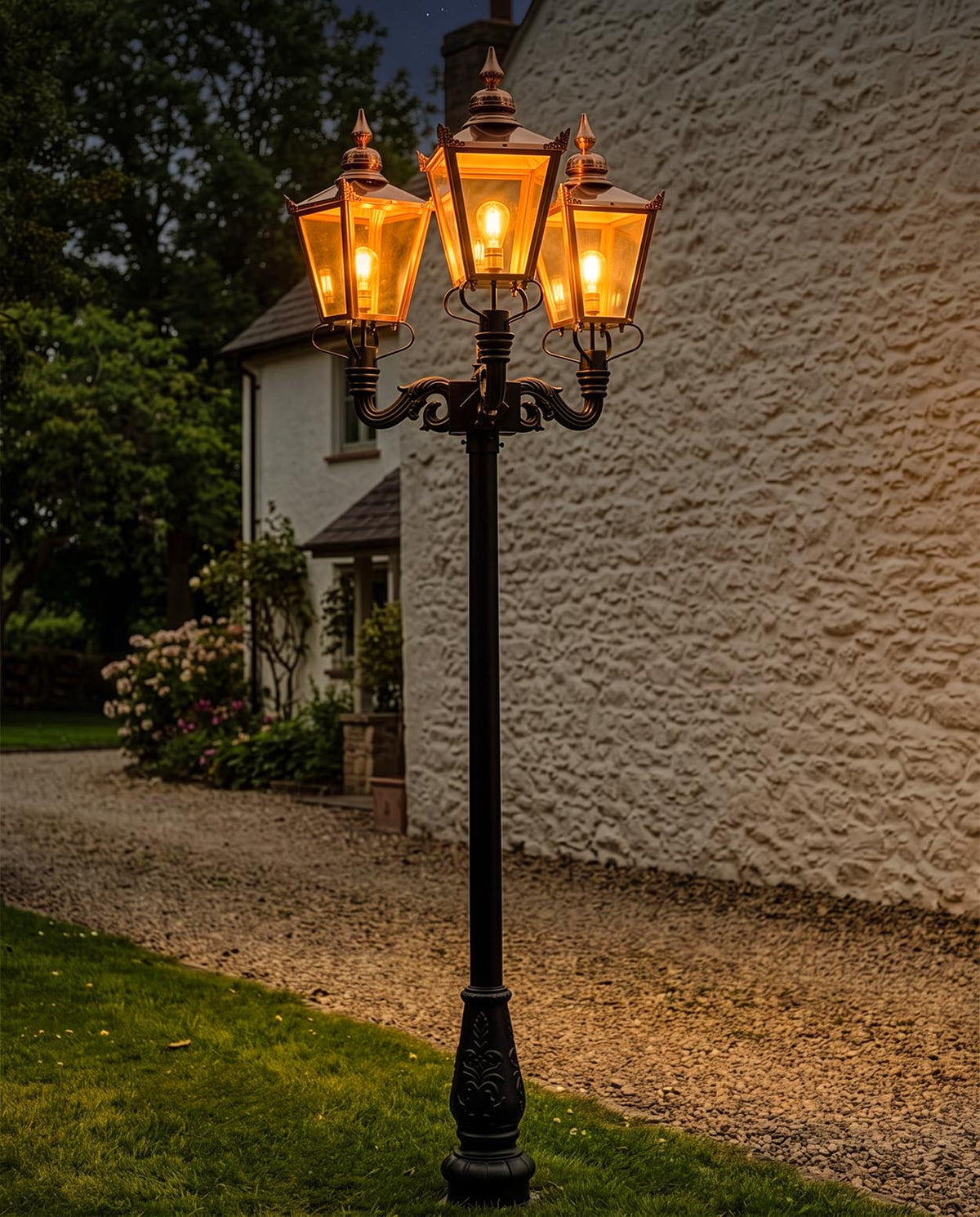 Triple Headed 'Empress' Lamp Post Digital Illustration At Night