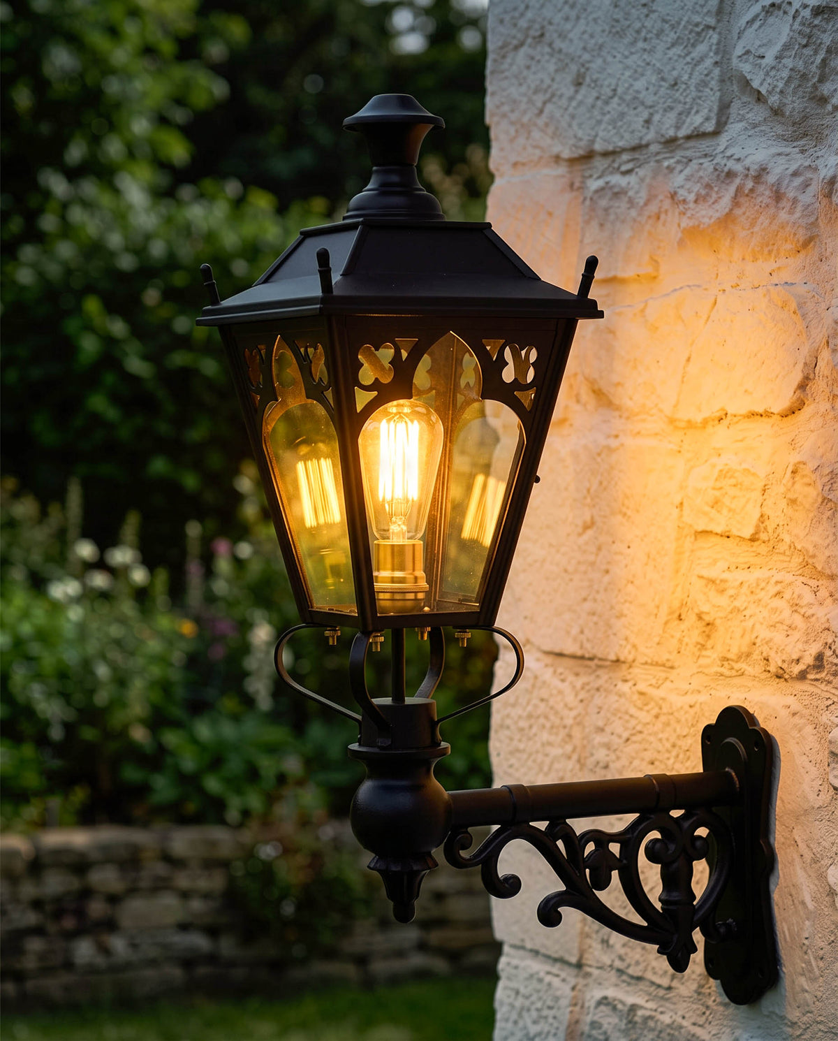 BLACK DELUXE GOTHIC WALL LIGHT ON ORNATE BRACKET Digital Illustration At Night