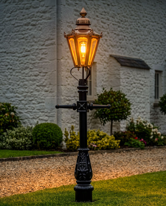Copper Hexagonal Miniature Lamp Post - 1.5m Digital Illustration At Night