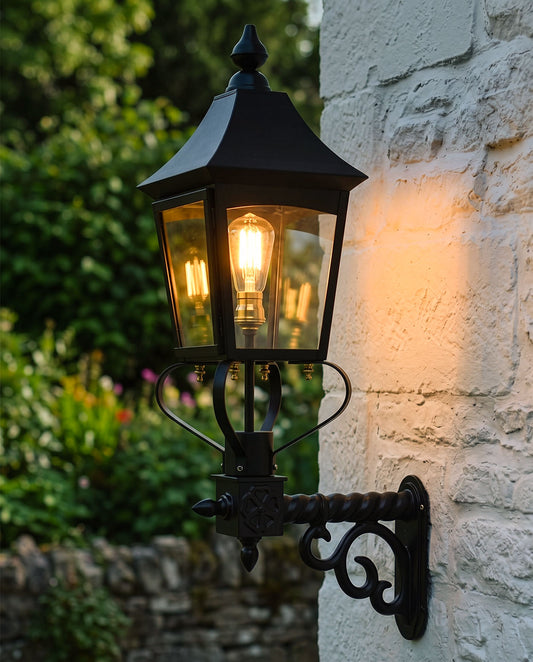 Black "Royston" Victorian Garden Wall Light Digital Illustration At Night