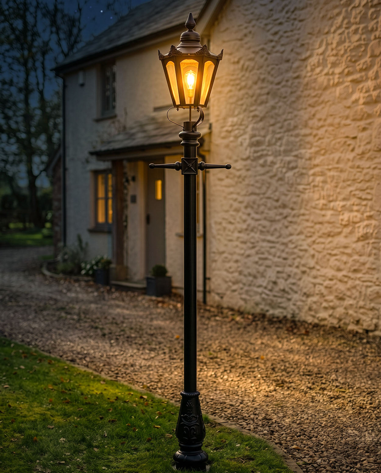 Large Black Victorian Hexagon Lamp Post - 3.25m Digital Illustration Art Night