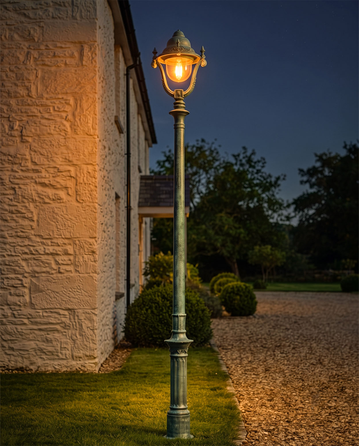3m Pale Blue Gothic Cast Iron Lamp Post Digital Illustration At Night