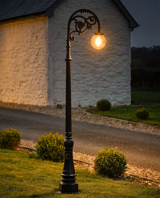 2.5m Antique Black Victorian Globe Cast Iron Lamp Post Digital Illustration At Night 