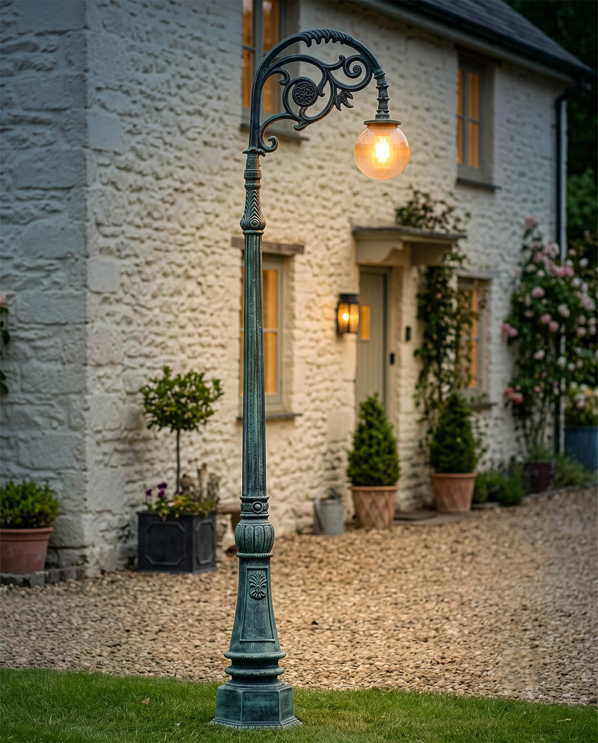2.5m Antique Blue Globe Cast Iron Lamp Post Digital Illustration At Night