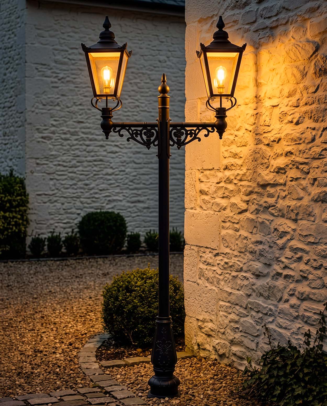Dual Headed Victorian Lamp Post Digital Illustration At Night