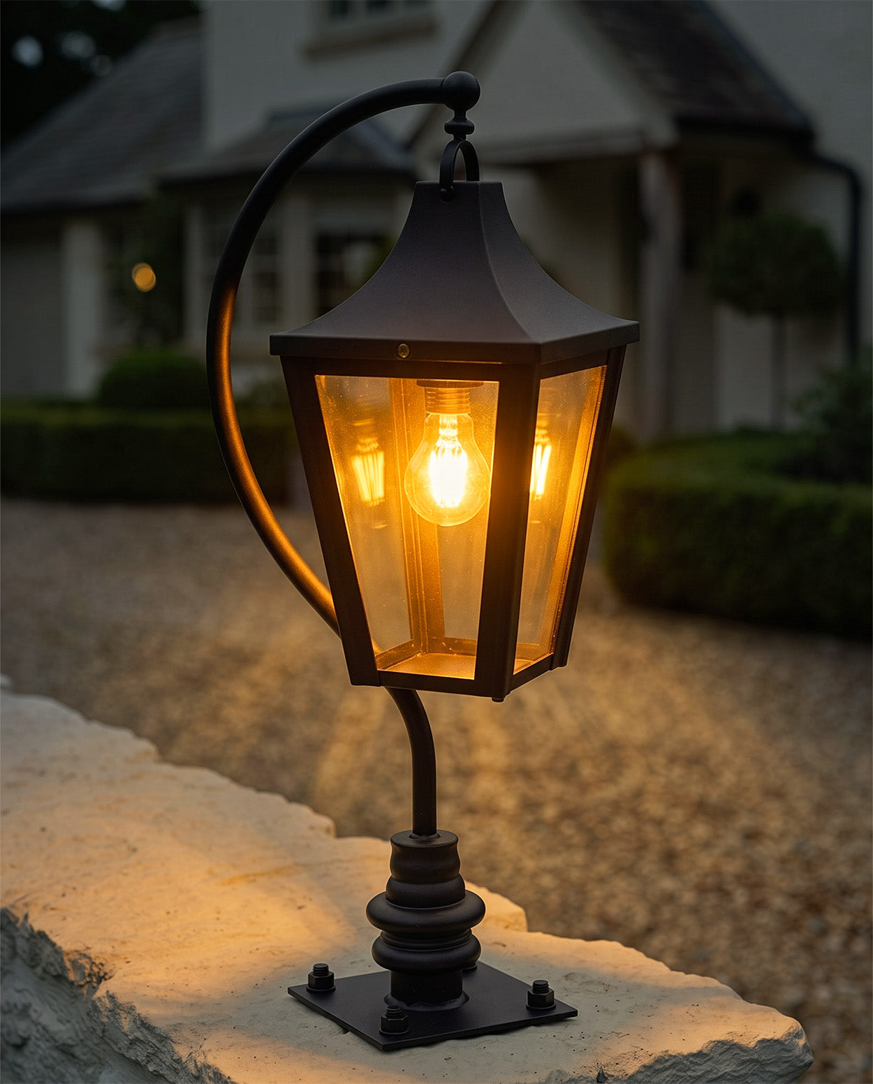Black Swan Neck Driveway Pillar Light - 97cm Digital Illustration At Night 