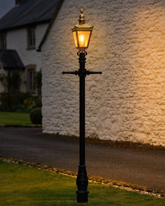 Large Victorian Brass Hexagon Lamp Post Digital Illustration At Night 