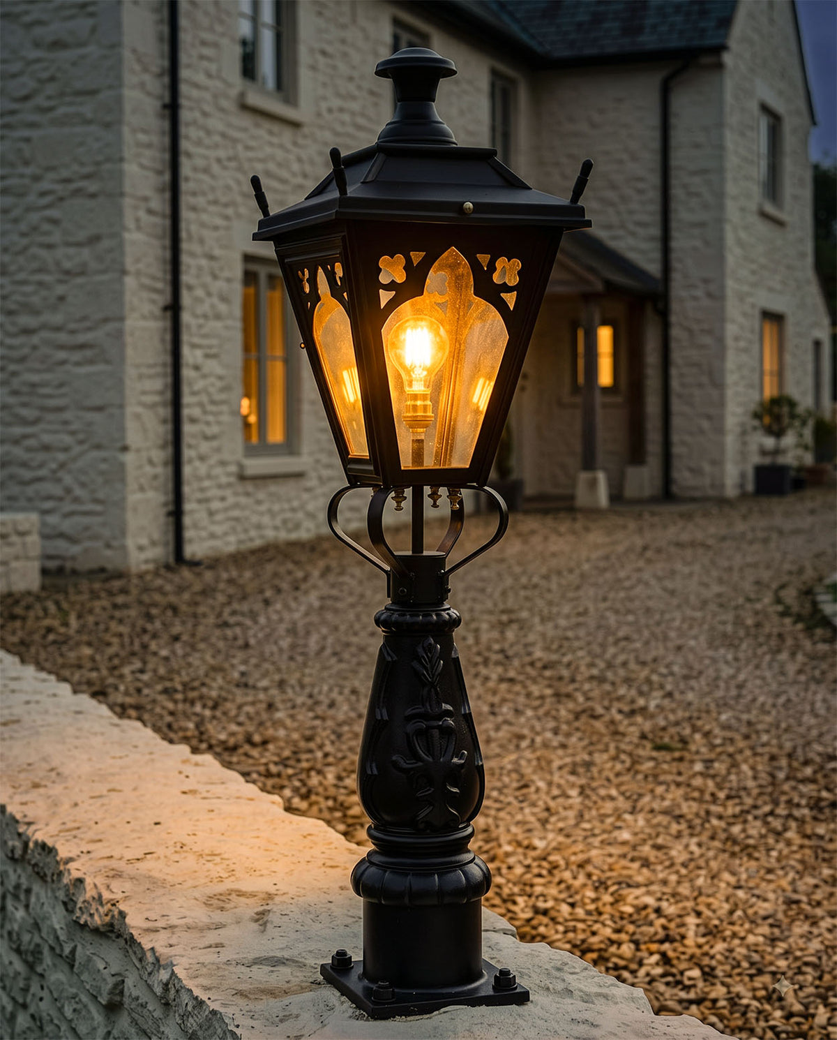 Gothic Pillar Post Light Digital Illlustration At Night 
