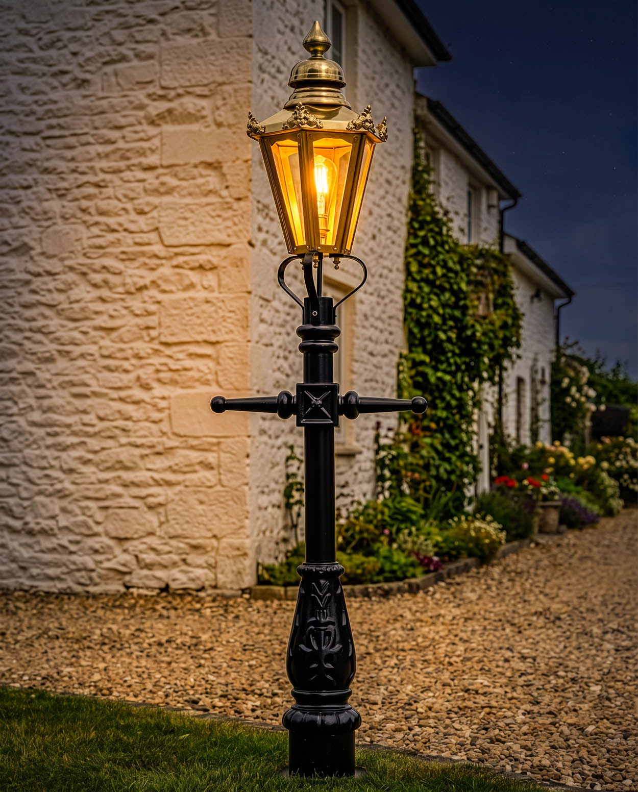 Brass Hexagonal Miniature Lamp Post - 1.5m Digital Illustration At Night