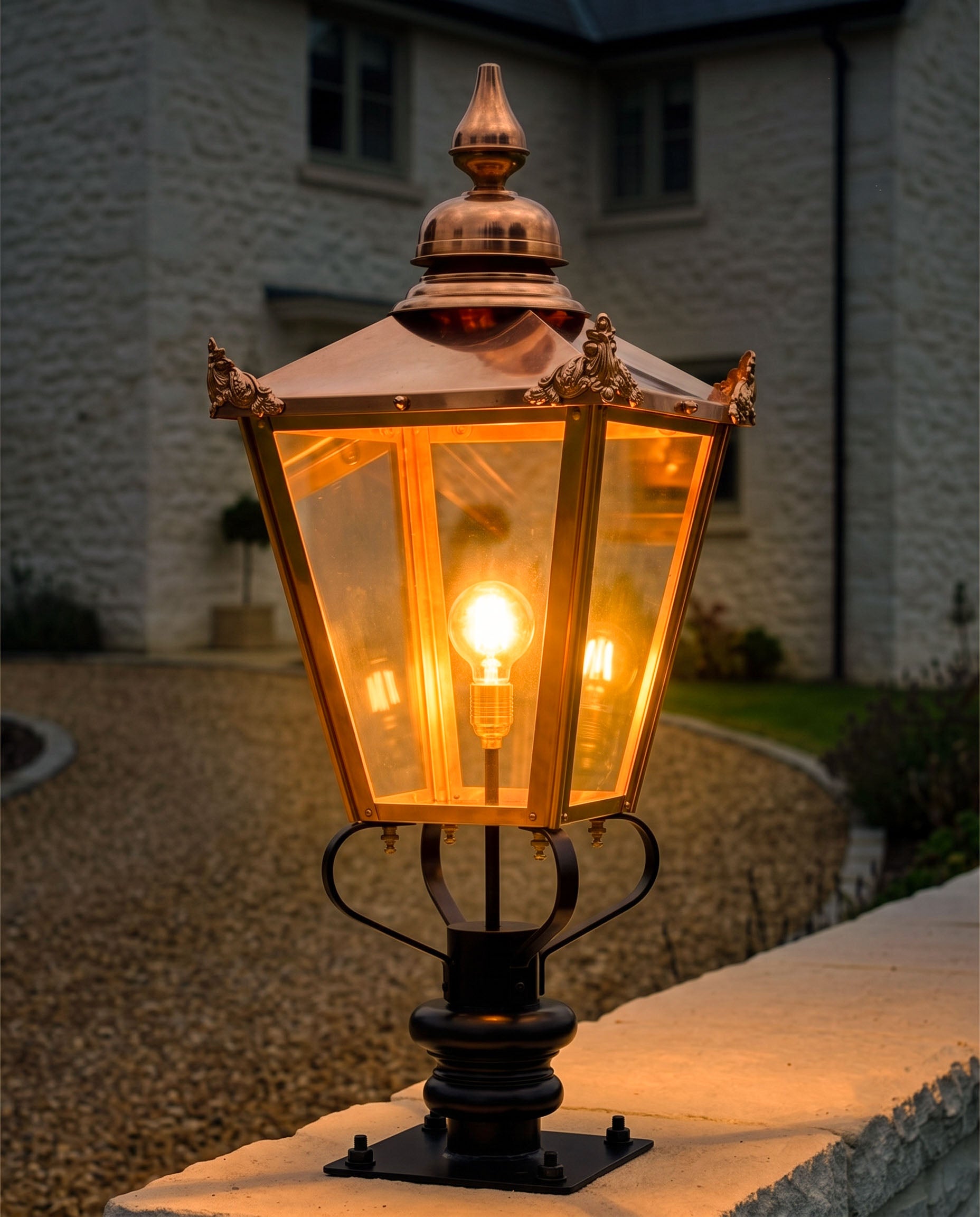 Victorian Copper Lantern & Pillar Post - 102cm Digital Illustration At Night
