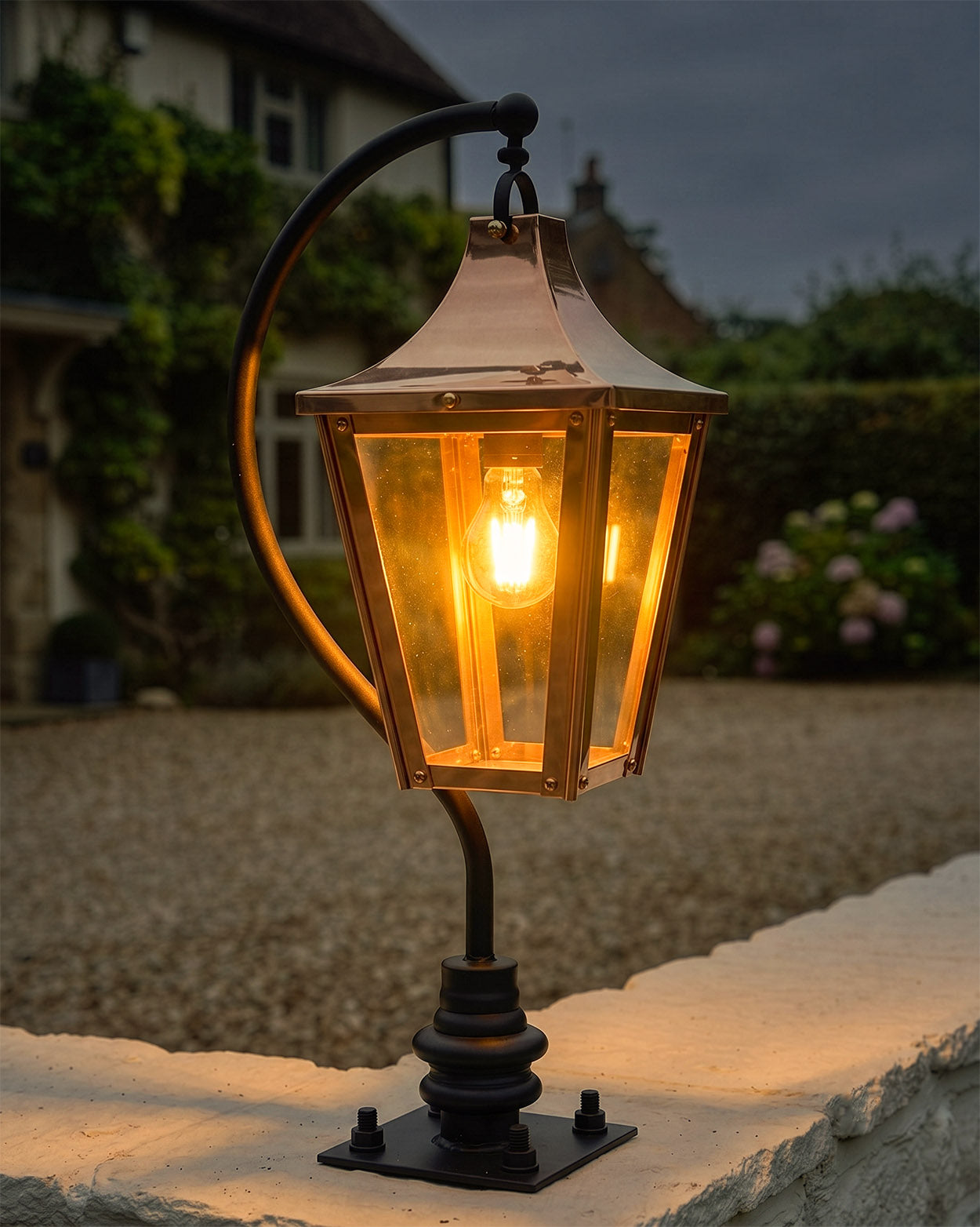 Copper Swan Neck Driveway Post Light - 106cm Digital Illustration At Night 
