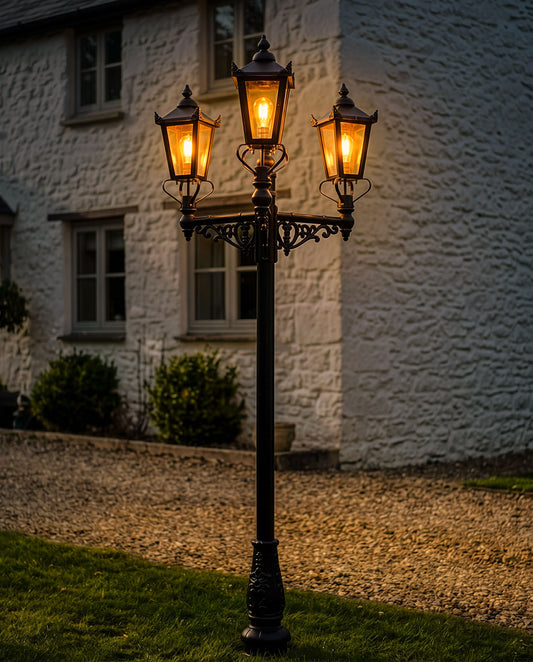 'The Palace' Triple Headed Lamp Post Digital Illustration At Night