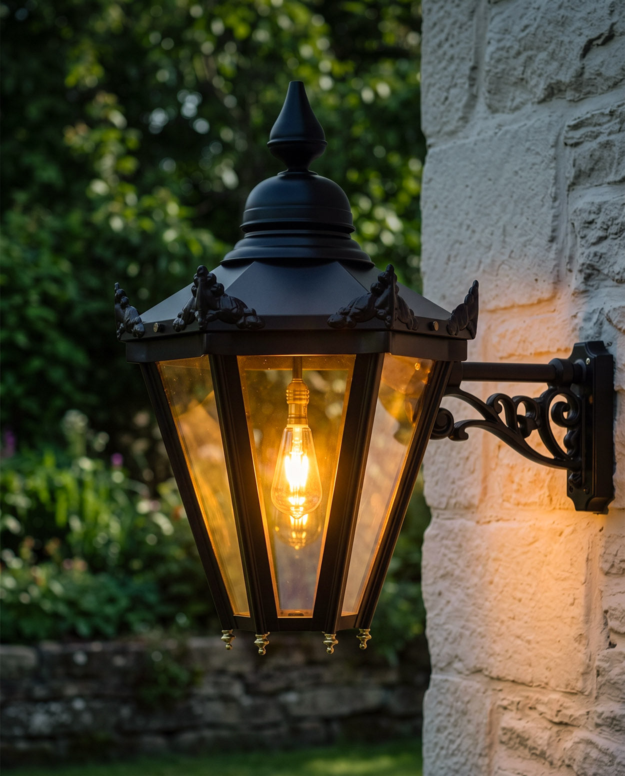 'HORWOOD' BLACK HEXAGONAL LANTERN WITH BRACKET Digital Illustration At Night