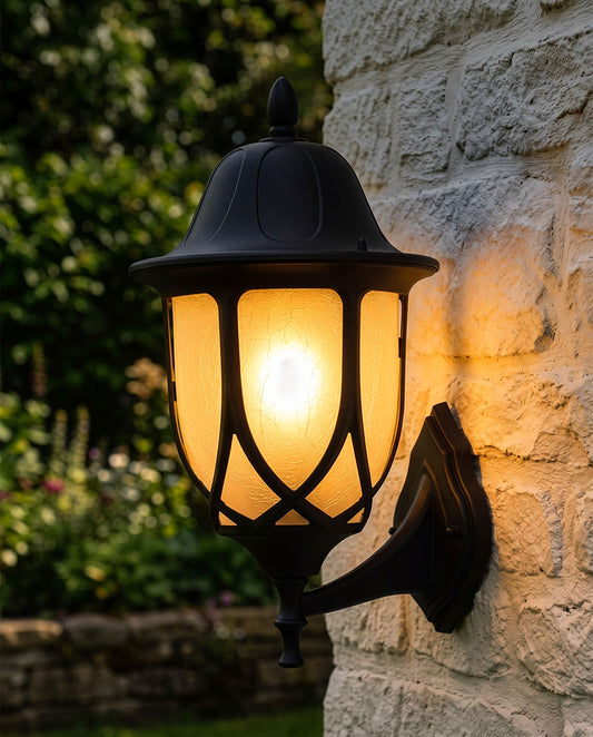 'SELENE' FROSTED GLASS TRADITIONAL OUTDOOR BOTTOM FIX WALL LANTERN Digital Illustration At Night