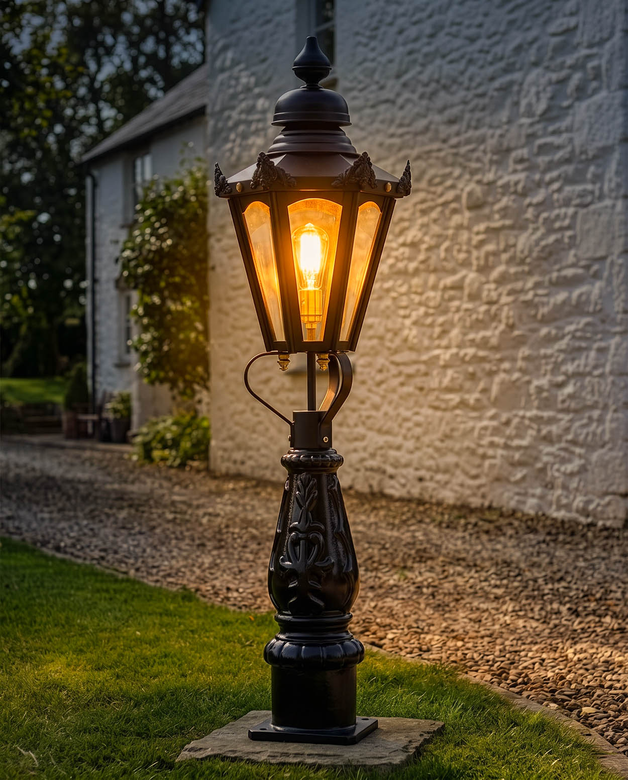 Hexagonal Garden Pillar Light Digital Illustration  At Night 