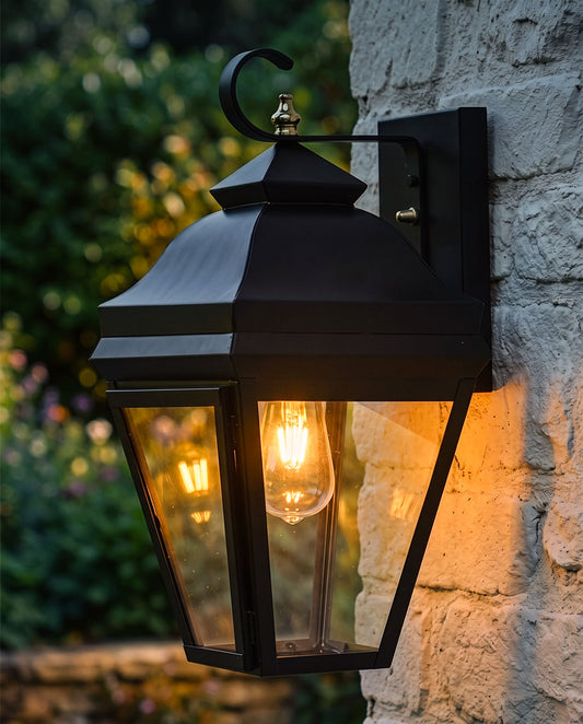 Black Flush Suspended Victorian Wall Lantern Digital Illustration At Night