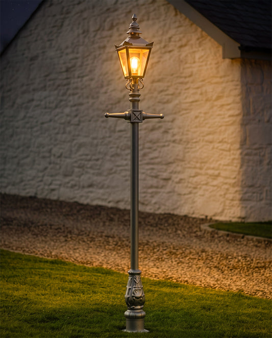 Polished Chrome and Silver 'Kensington' Lamp Post 2.25m Digital Illustration At Night 