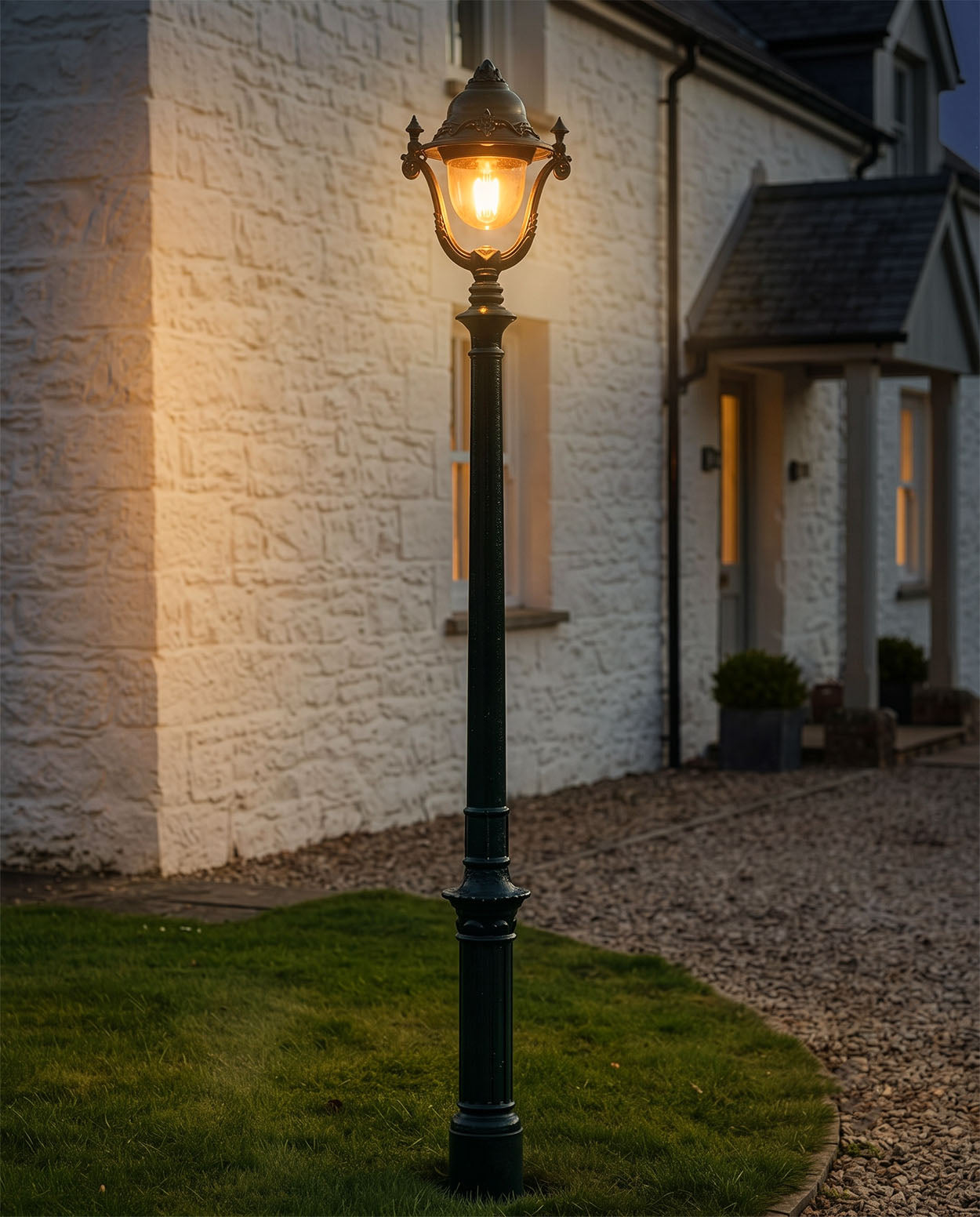 2.5m Verdigris Green Traditional Cast Iron Lamp Post Digital Illustration At Night