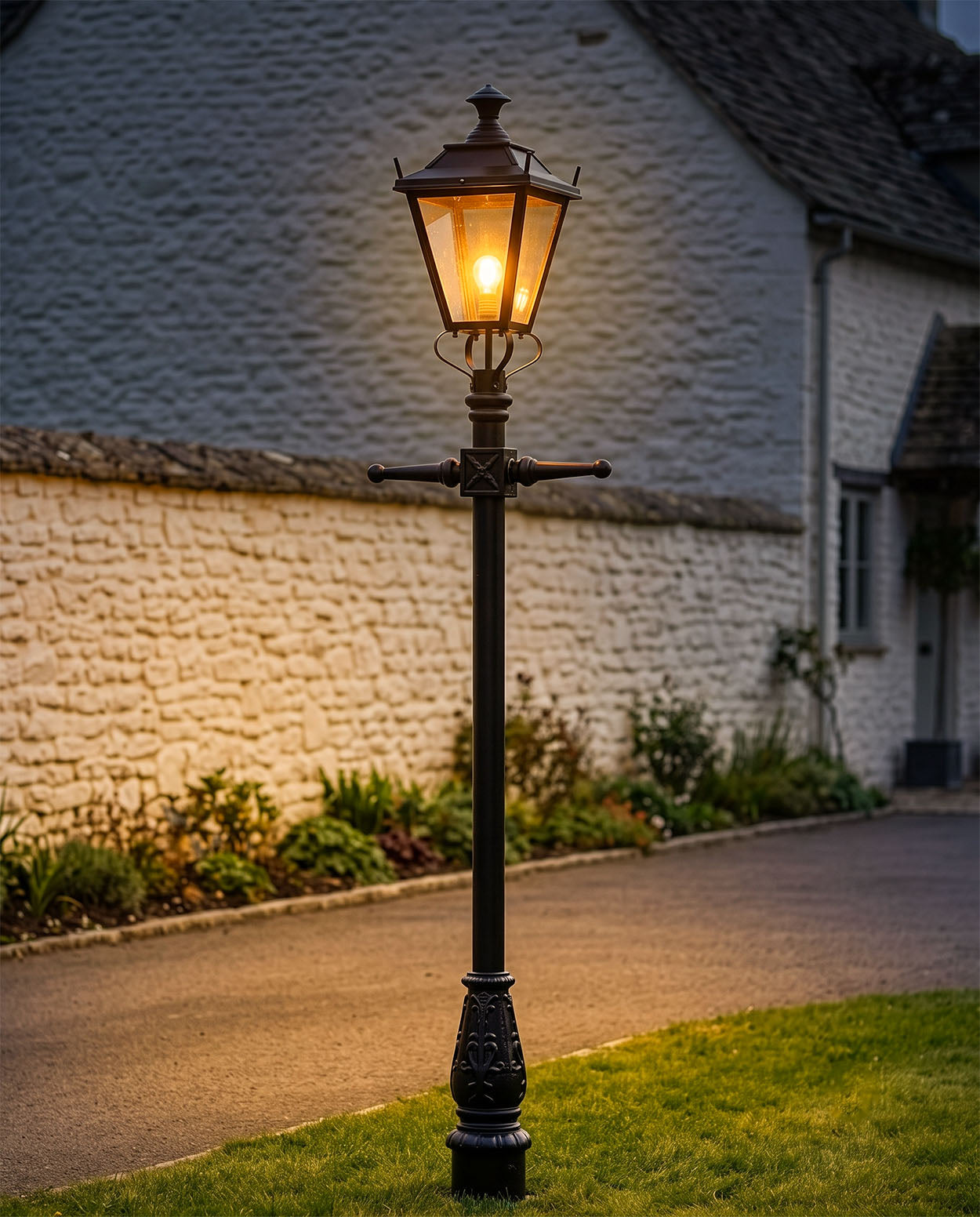 Black Dorchester Traditional Lamp Post Set 2.3m Digital Illustration At Night 