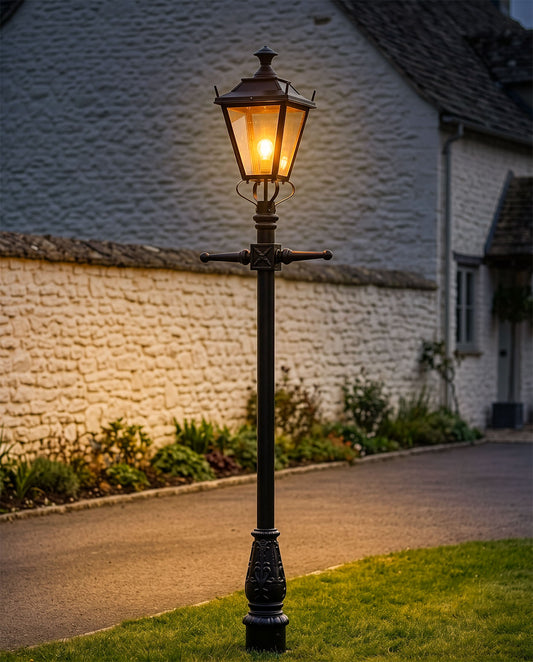 Black Dorchester Traditional Lamp Post Set 2.3m Digital Illustration At Night 