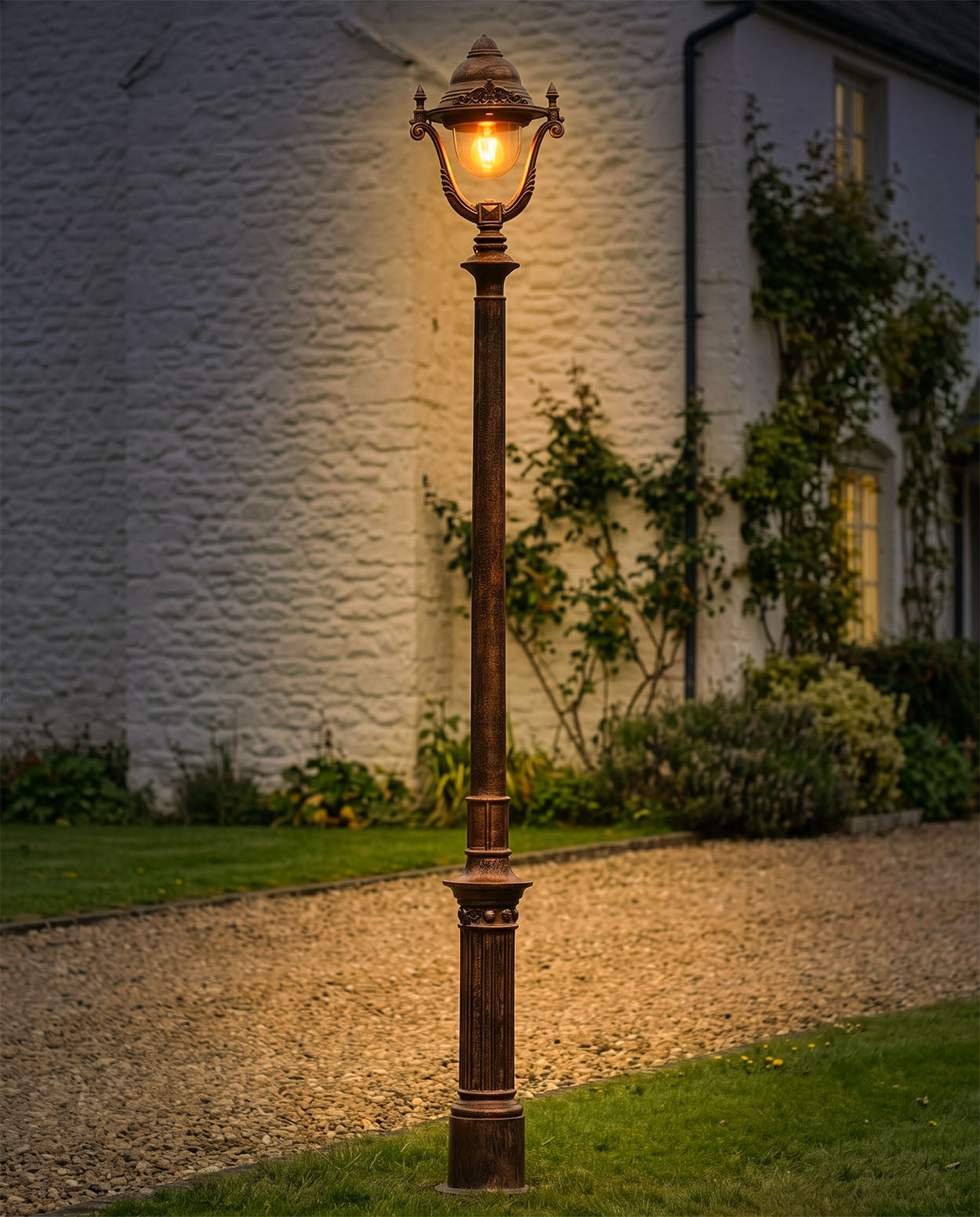 2.5m Antique Copper Traditional Cast Iron Lamp Post Digital Illustration At Night