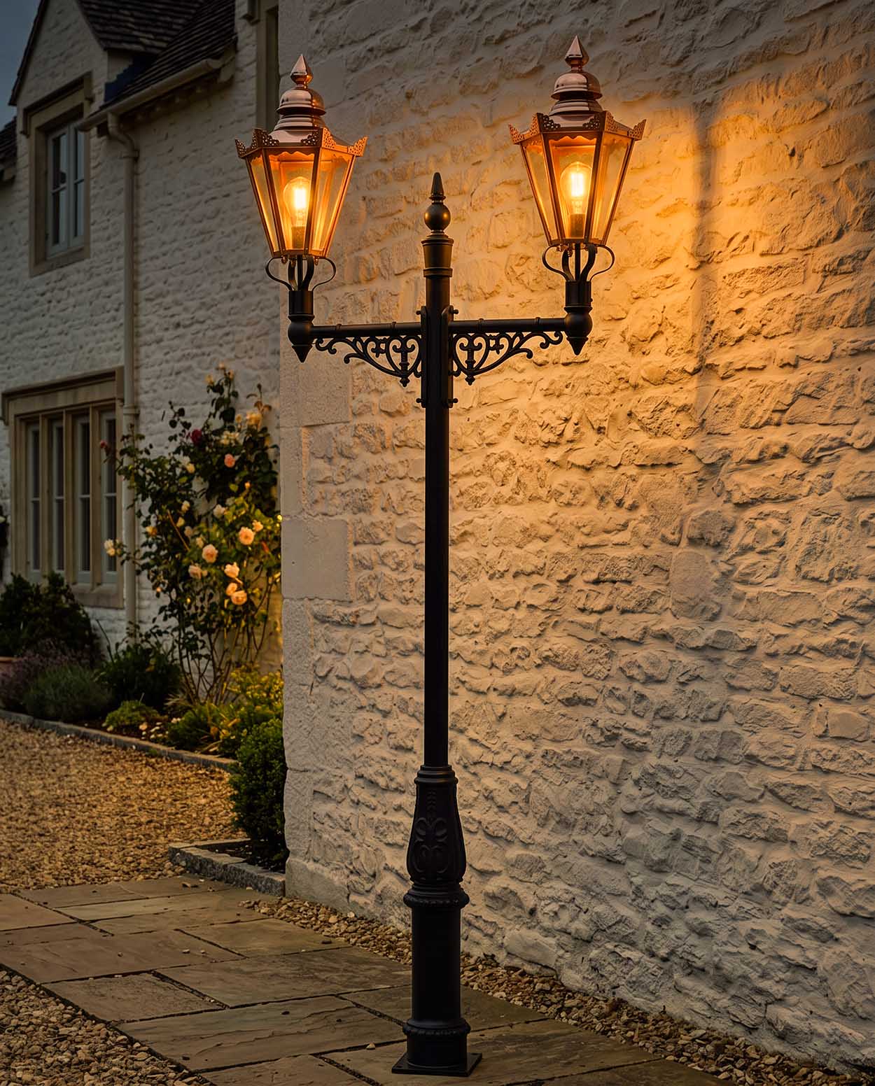 3.6m Double Copper Hexagonal Lamp Post Digital Illustration At Night