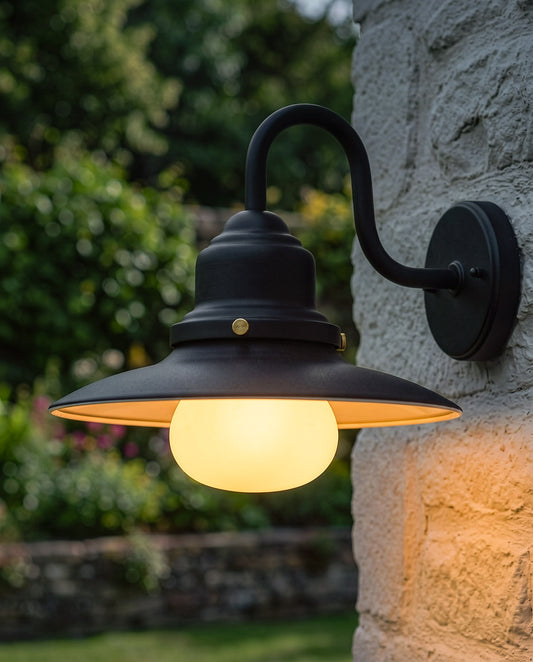 'Harbourside' Black Contemporary Outdoor Wall Light Digital Illustration At Night