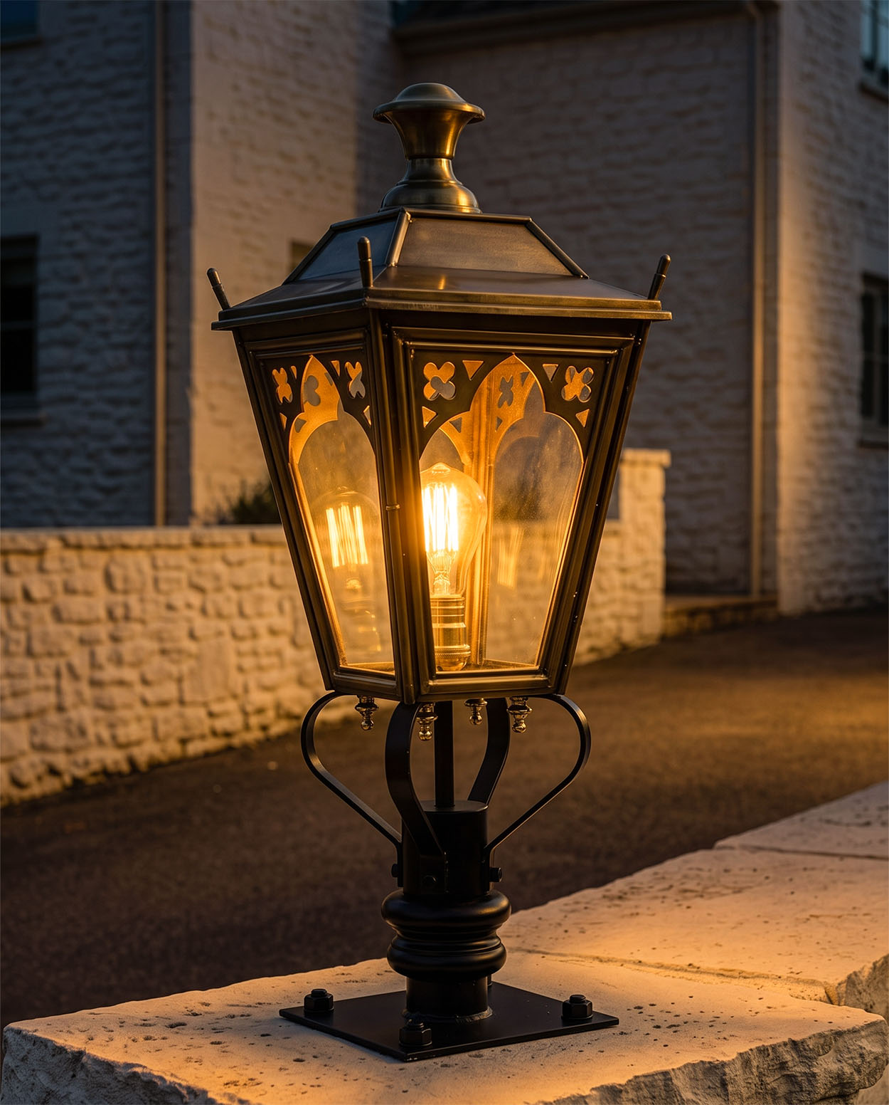 Antique Brass 'Canterbury' Entrance Pillar Light - 90cm Digital illustration At night 