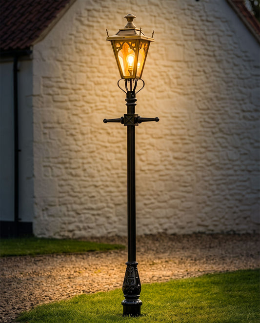 Antique Brass Gothic Feature Lamp Post - 3.25m Digital Illustration At Night 