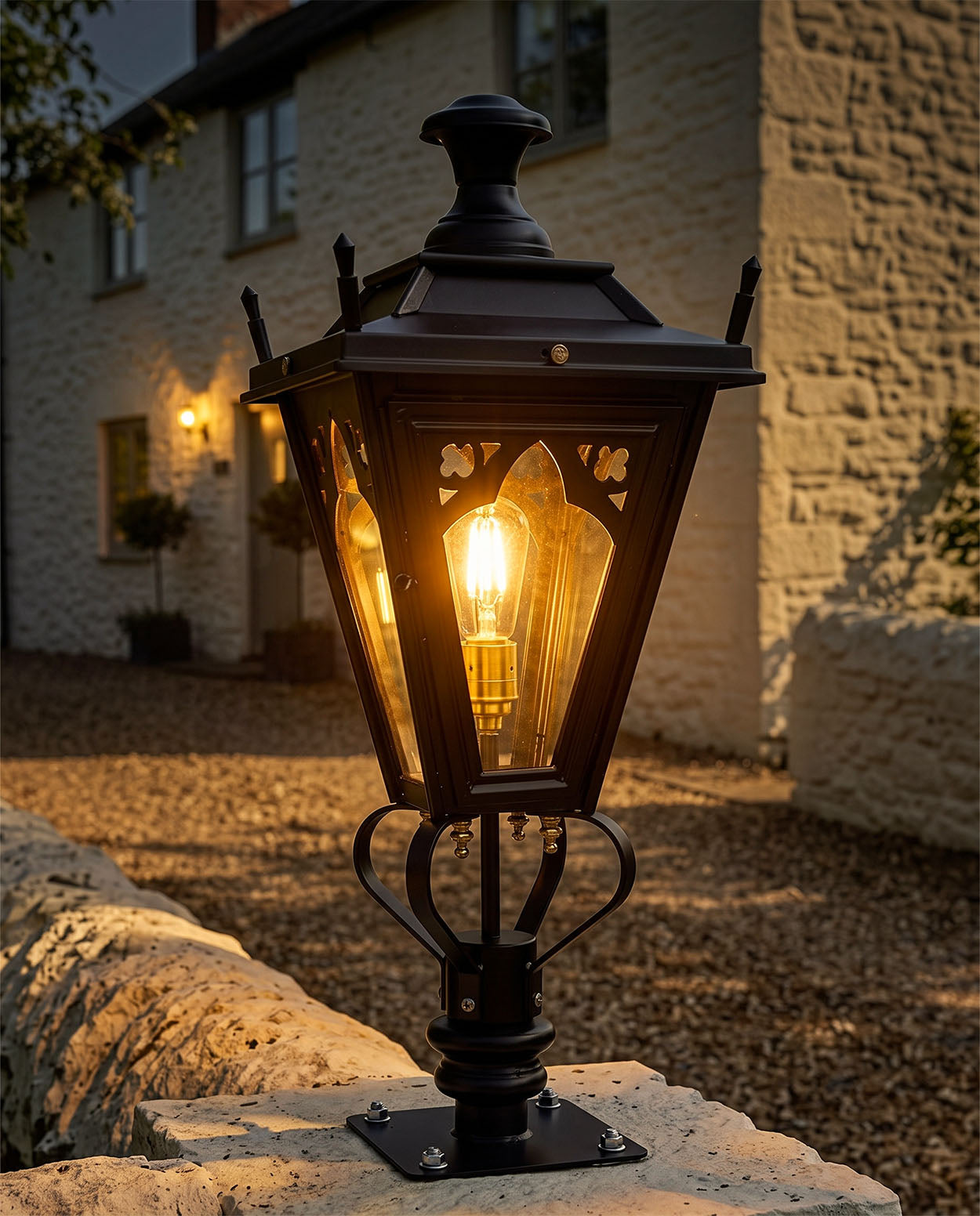 Black 'Canterbury' Entrance Pillar Light - 71cm Digital Illustration At Night