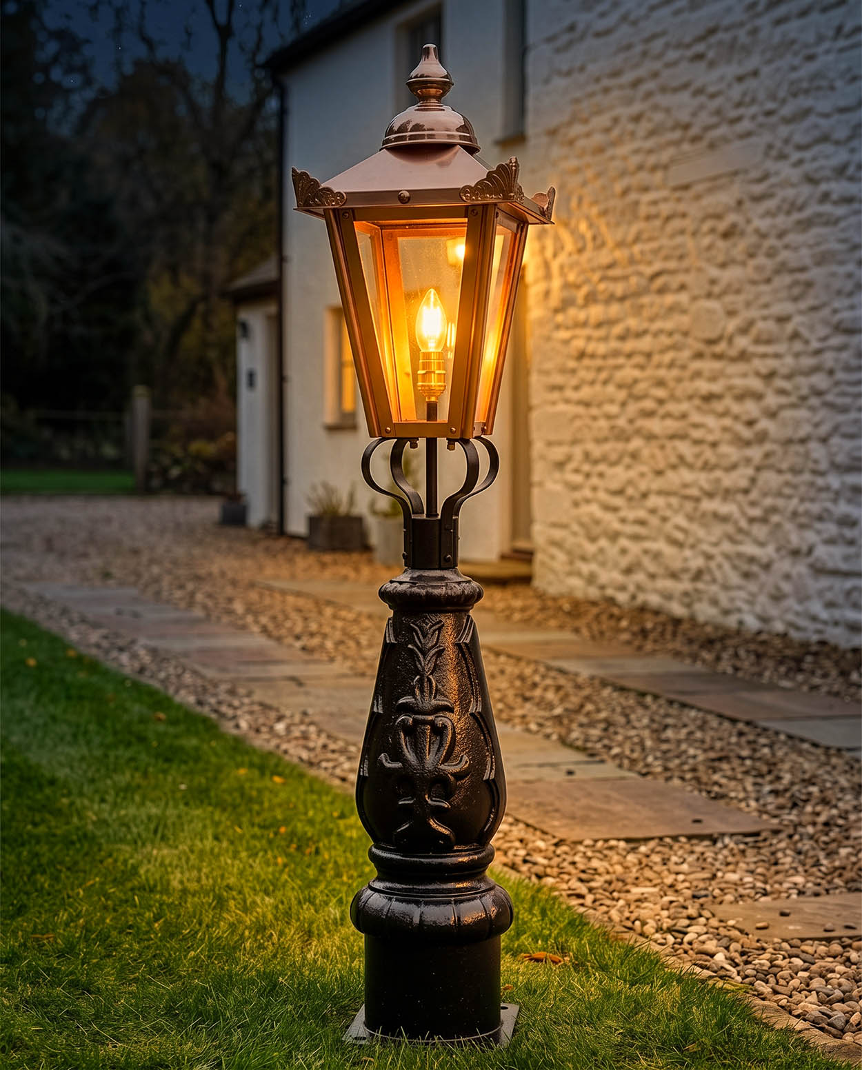 Copper Victorian Garden Post Light Digital Illustration At Night