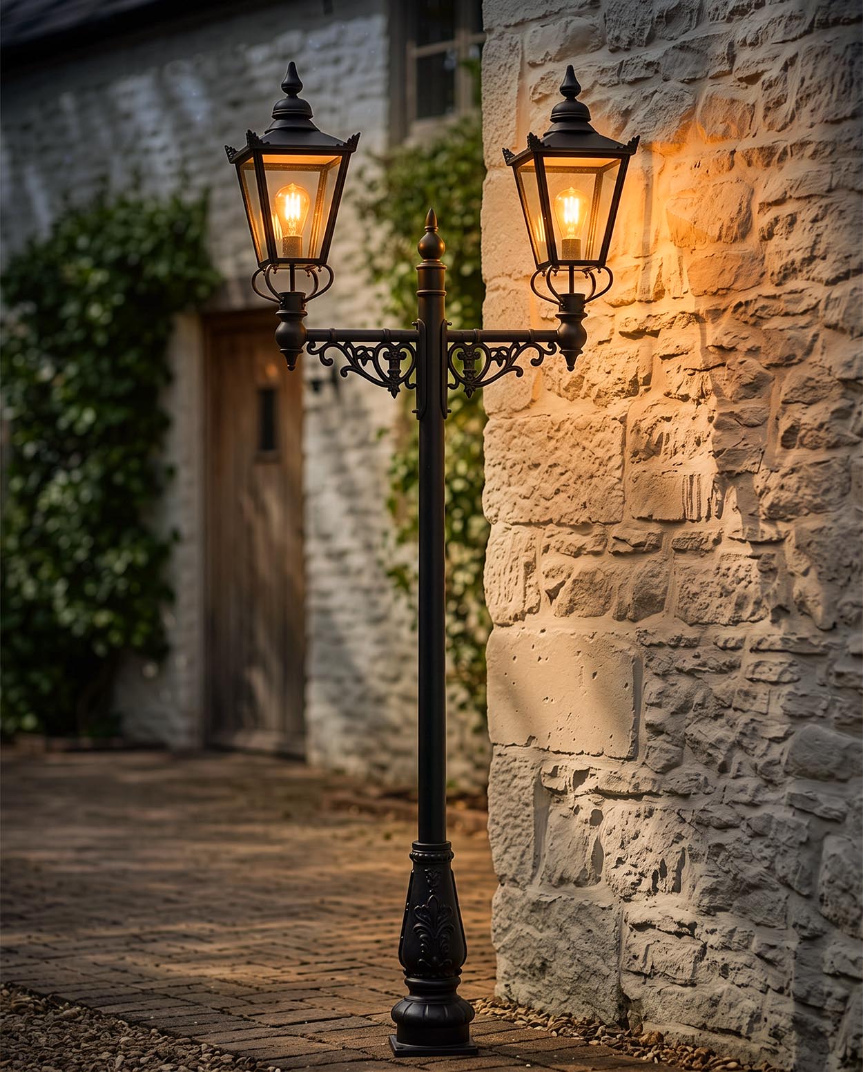 2.2m Double Head Victorian Lamp Post Digital Illustration At Night