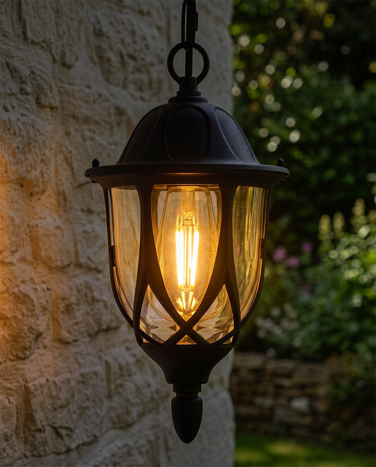 Small Black 'Cofton' Victorian Hanging Porch Light Digital illustration At Night