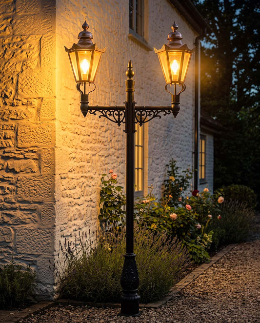 Copper Hexagonal Dual Head Lamp Post Digital Illustration At Night