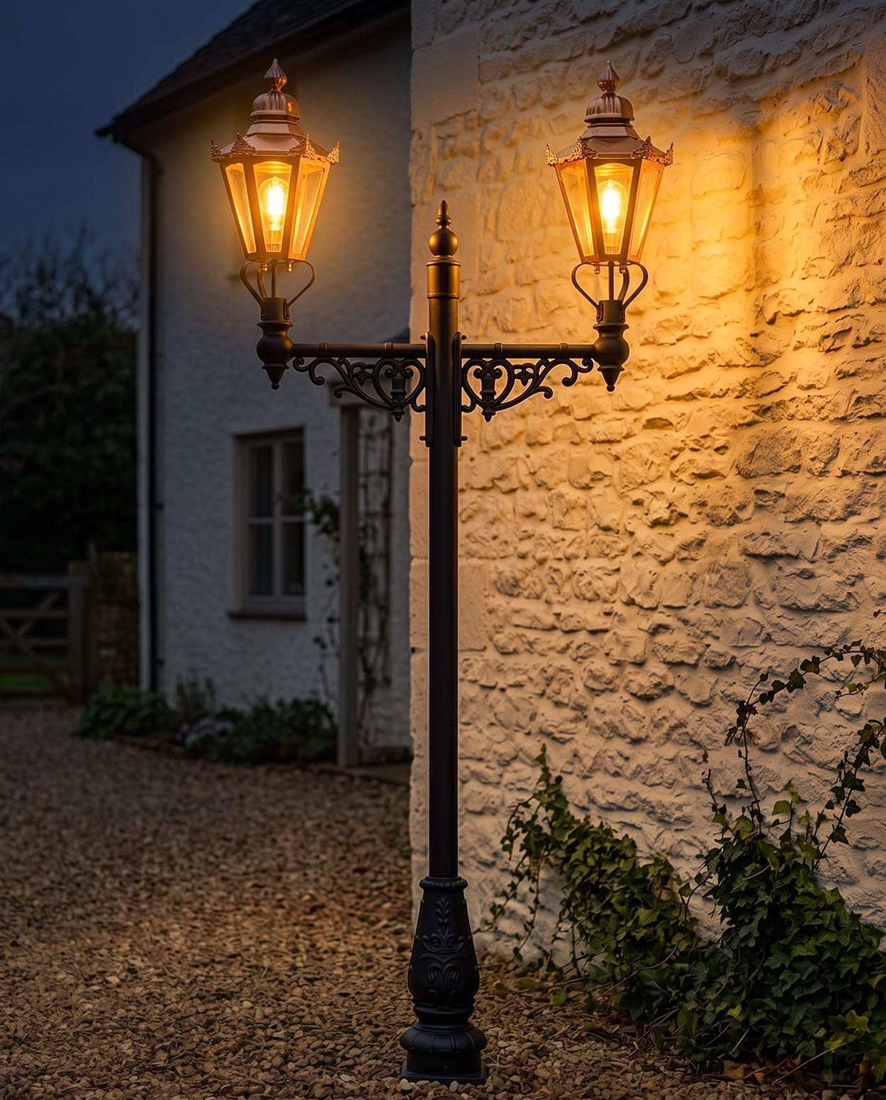 2.6m Double Head Victorian Lamp Post Digital Illustration At Night