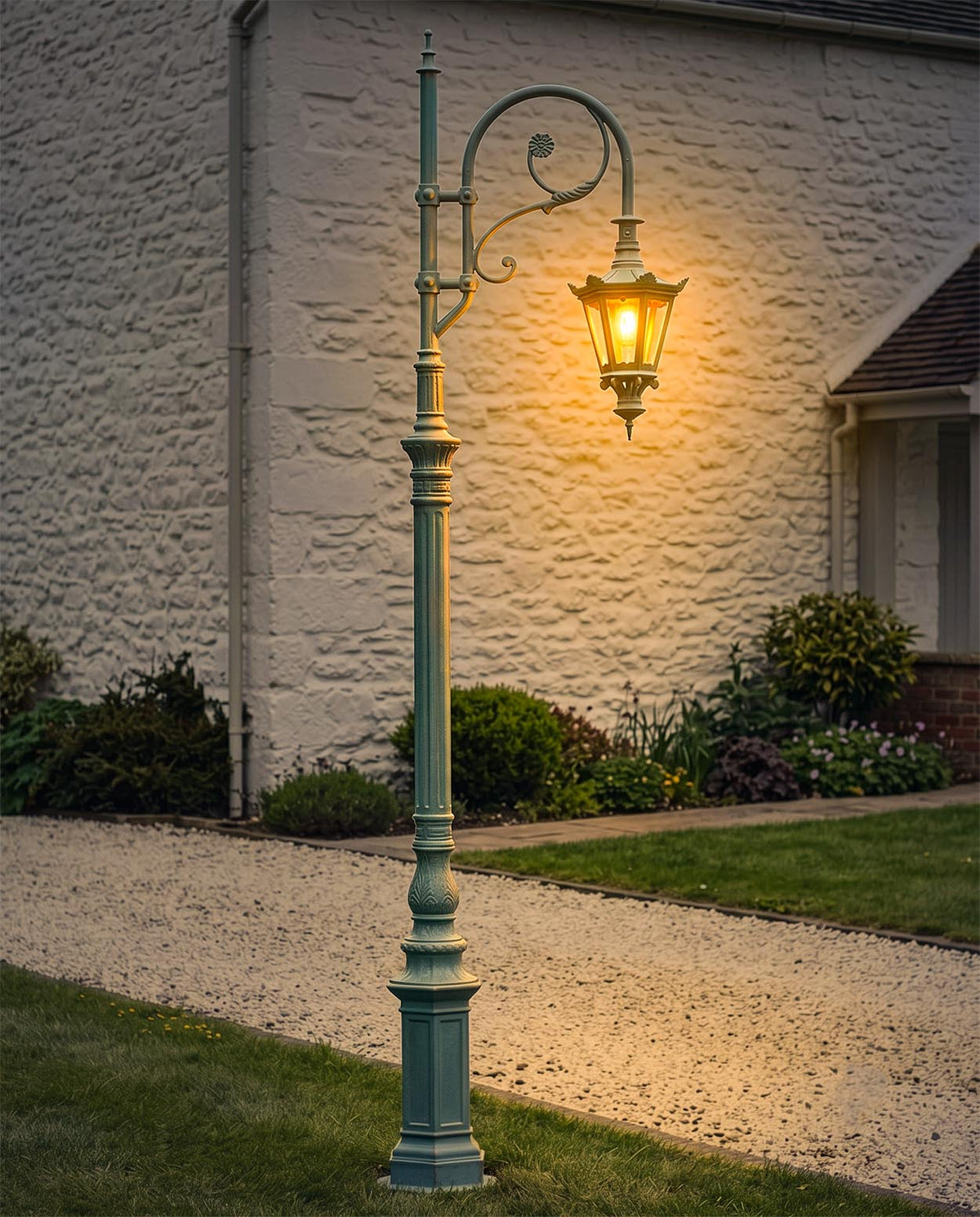 2.5m Antique Blue Deluxe Swan Neck Cast Iron Lamp Post Digital Illustration At Night