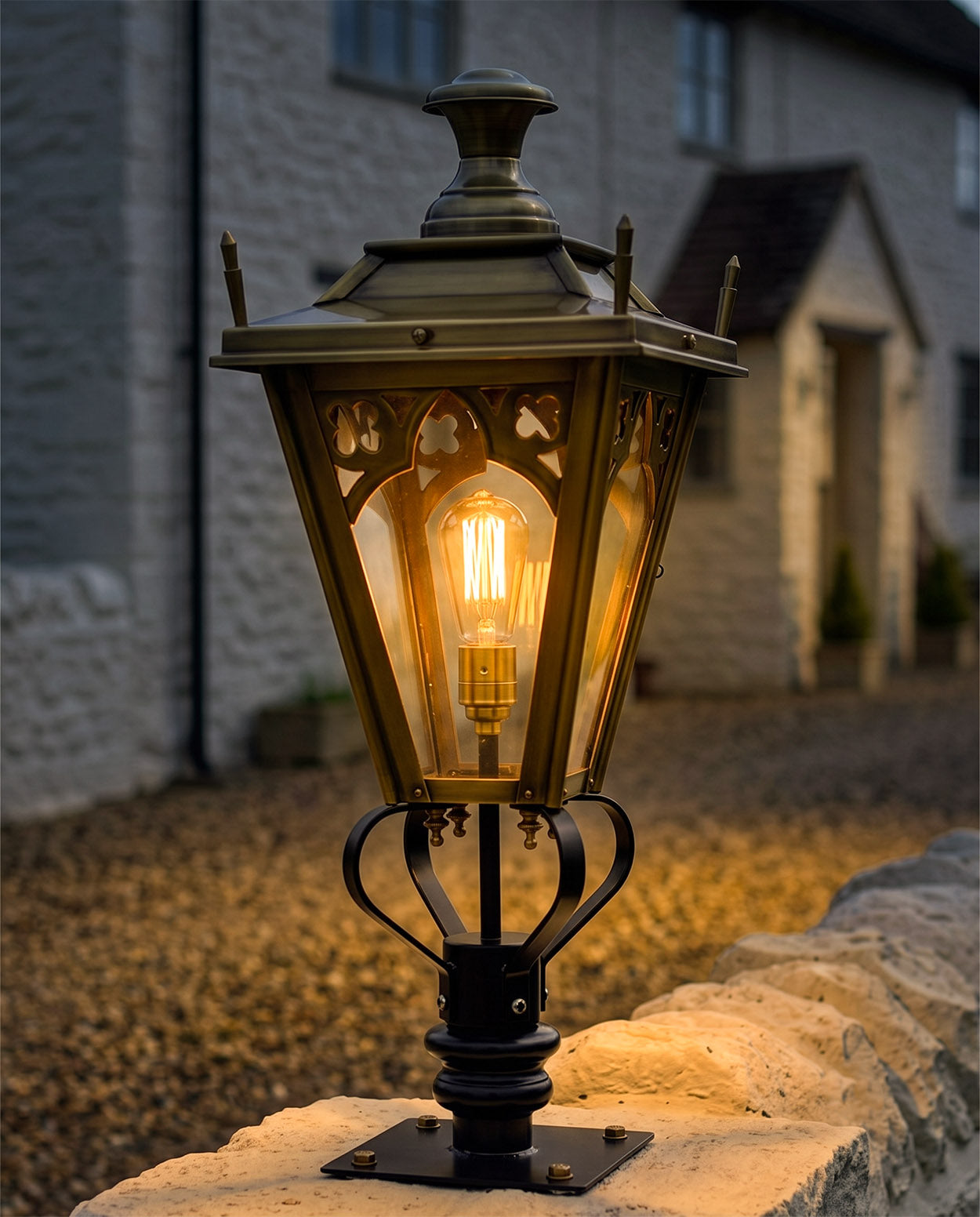 Antique Brass 'Canterbury' Pillar Light - 71cm Digital Illustration At Night