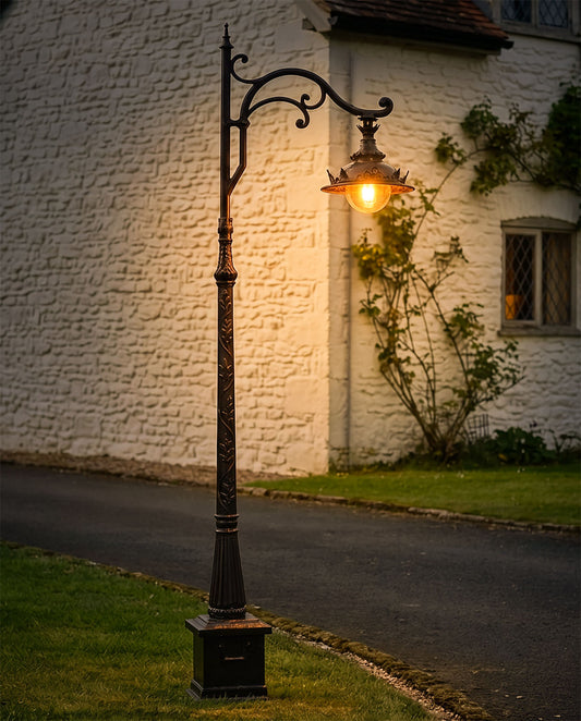 2.5m Antique Brown Ornate Cast Iron Lamp Post Digital Illustration At Night 
