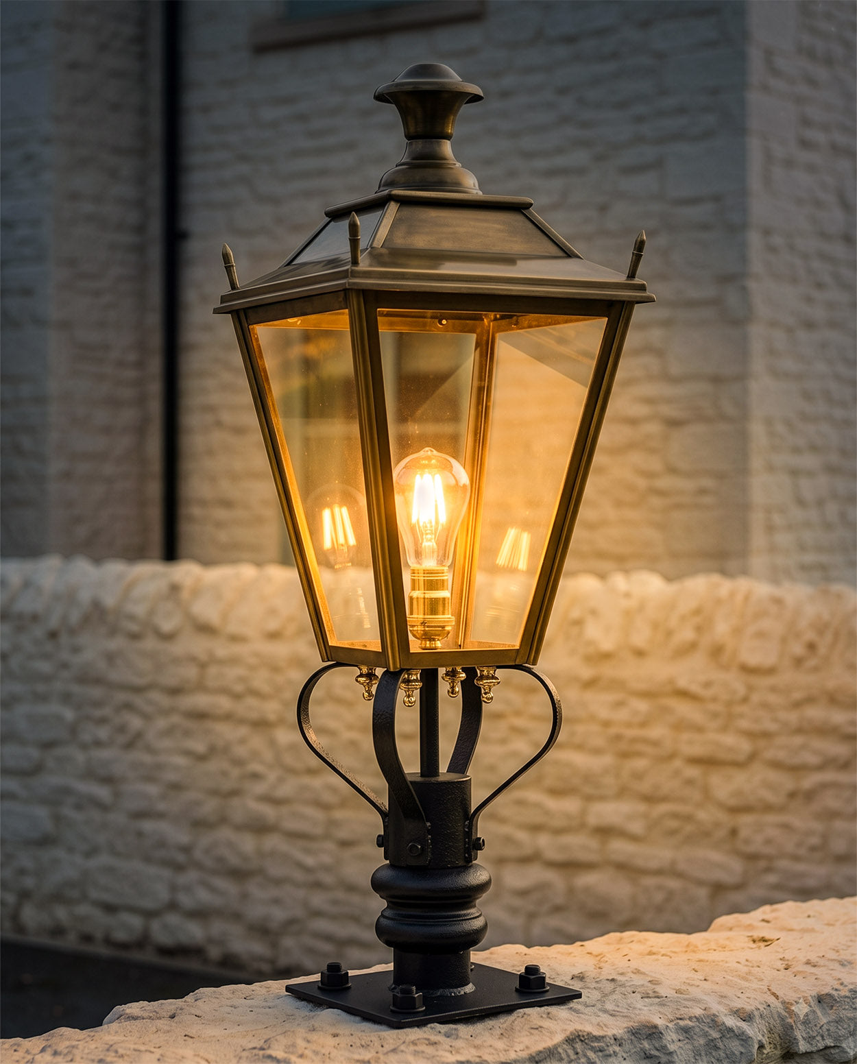 Antique Brass Dorchester Pillar Post Light - 90cm Digital illustration At Night 