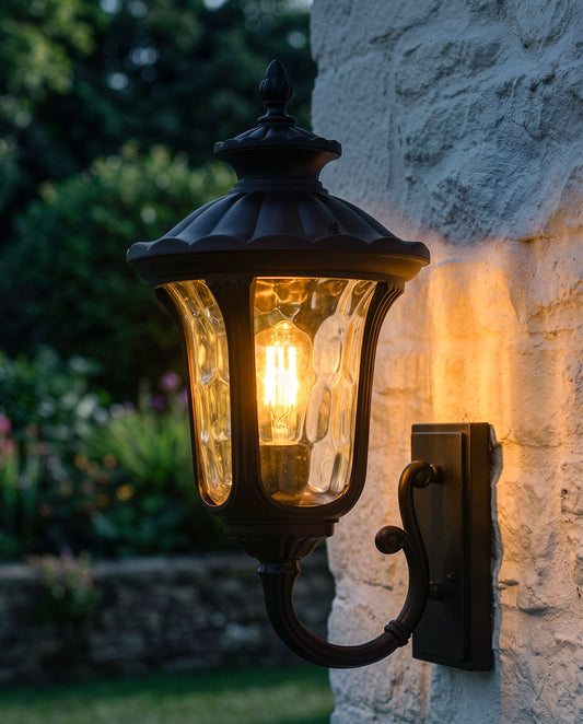 'EATON' TRADITIONAL ORNATE VICTORIAN ALUMINIUM BOTTOM FIX WALL LANTERN - 54CM Digital Illustration At Night