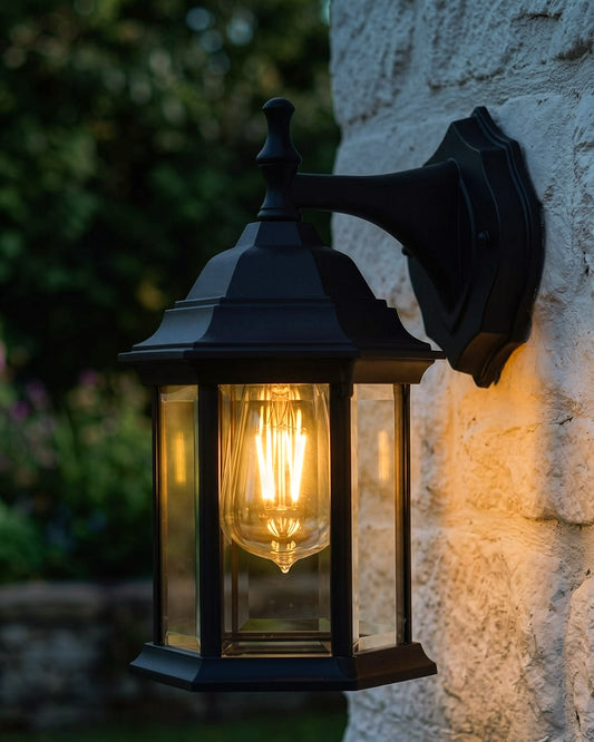 TRADITIONAL BLACK TOP-FIX WALL LANTERN Digital Illustration At Night 