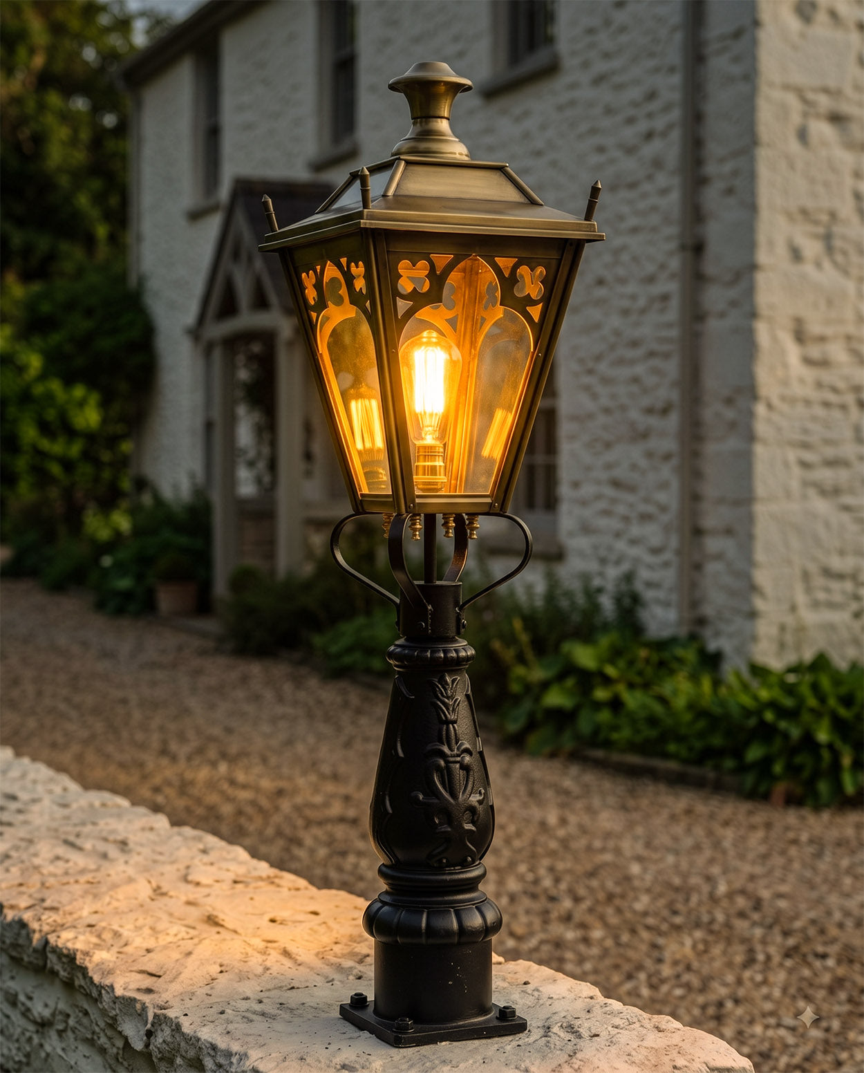 Brass Gothic Mini Victorian Lamp post set Digital Illustration At Night 