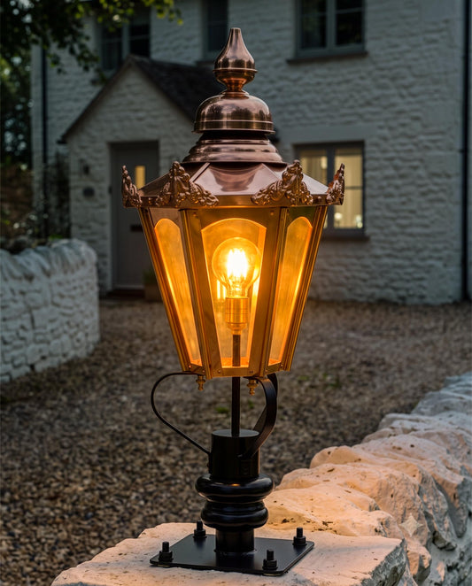 Copper Hexagon Entrance Light Set - 86cm Digital Illustration At Night