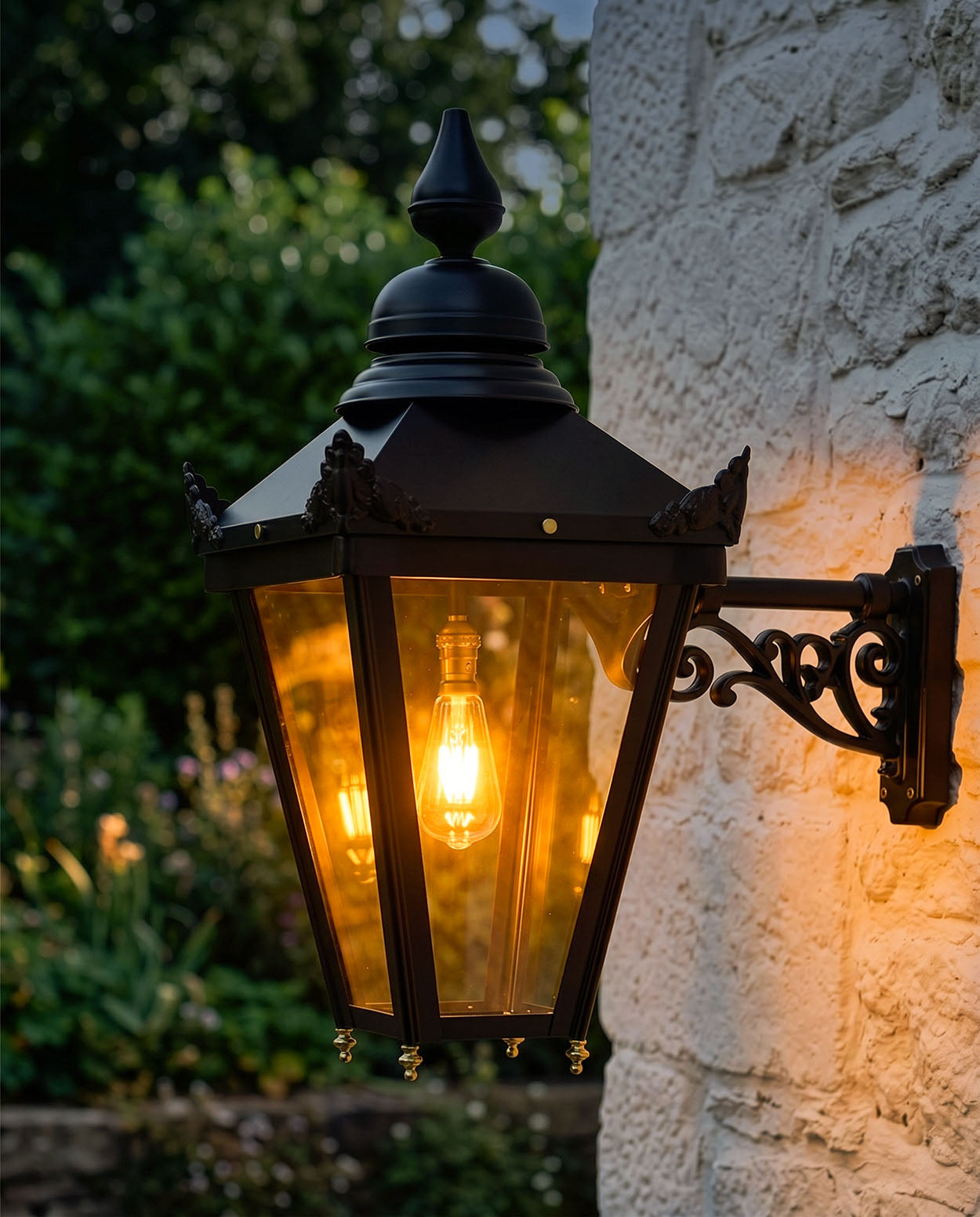 'Halton' Victorian Black Square Wall Light At Night