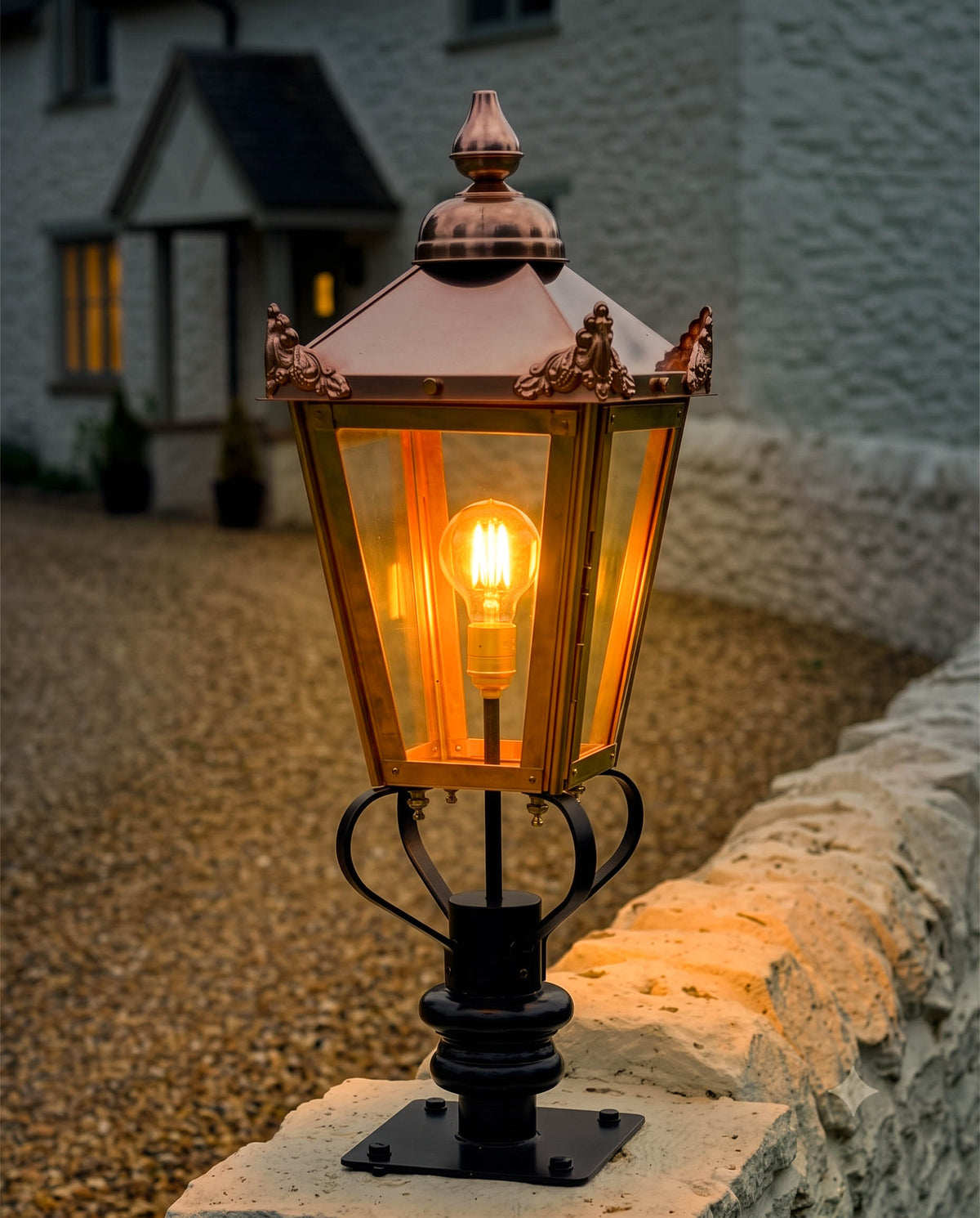 Victorian Copper Lantern & Pillar Post - 83cm Digital Illustration At Night