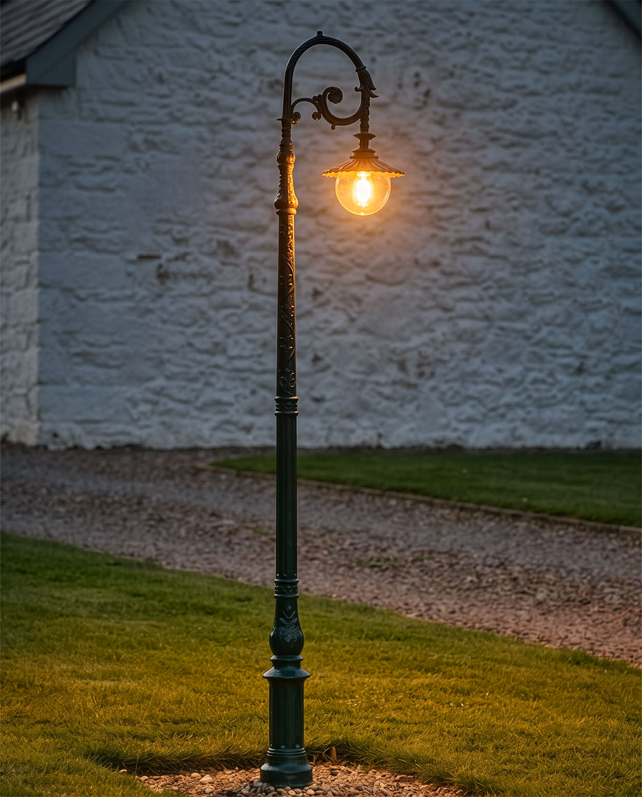 3.5m Antique Green Gothic Deluxe Traditional Lamp Post Digital Illustration AT Night