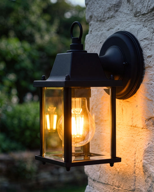 'Alderley Edge' Black Contemporary Outdoor Top Fix Wall Light Digital Illustration At Night